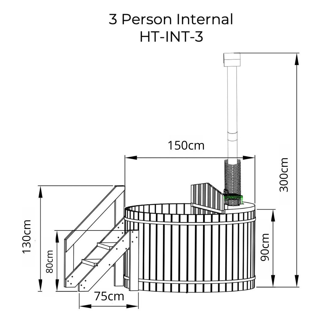 Wood Fired Cedar Hot Tub - Internal Stove - 3 person