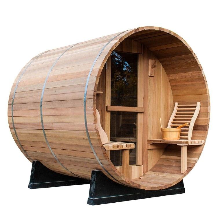 8 FT Red Cedar Barrel Sauna with Porch - 6 Person - Backcountry Recreation