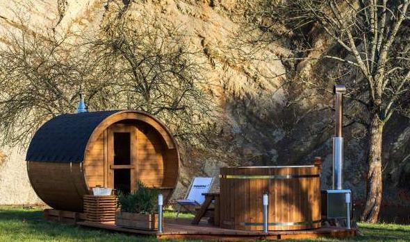 8 FT Thermowood Barrel Sauna with Porch - 6 Person - Backcountry Recreation