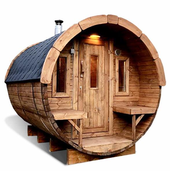 8 FT Thermowood Barrel Sauna with Porch - 6 Person Backcountry Recreation