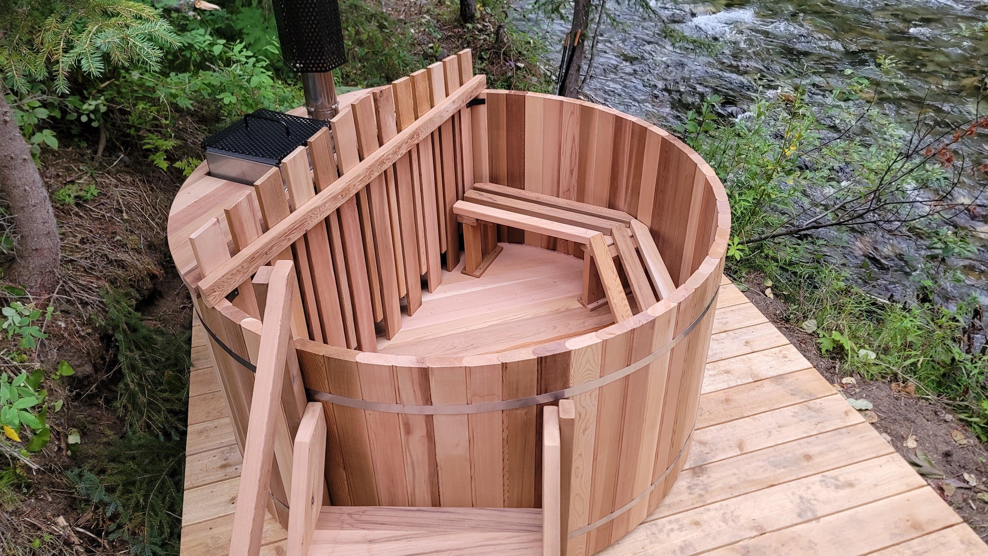 Classic Cedar Internal Wood Fired Hot Tub 5'W x 3'H (3 Person Regular) Backcountry Recreation