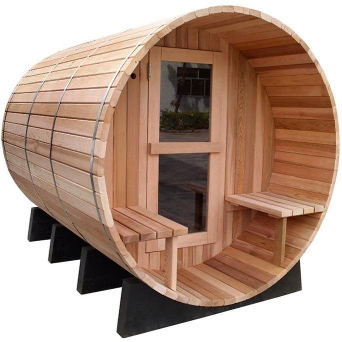 8 FT Red Cedar Barrel Sauna with Porch - 6 Person - Backcountry Recreation