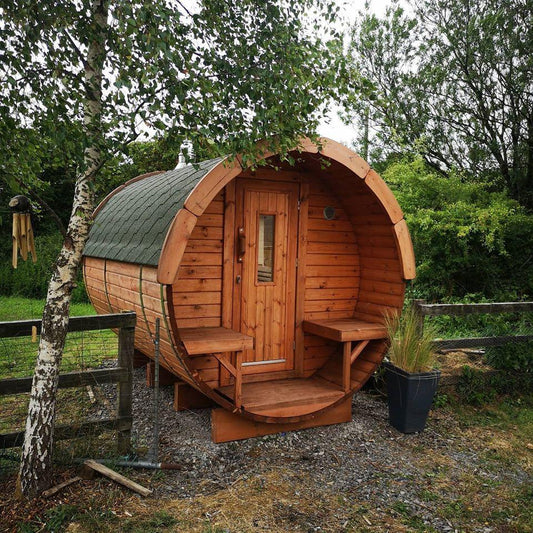 8 FT Thermowood Barrel Sauna with Porch - 6 Person - Backcountry Recreation