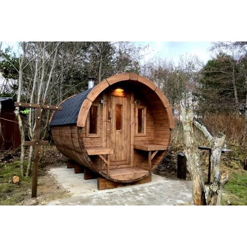 8 FT Thermowood Barrel Sauna with Porch - 6 Person - Backcountry Recreation