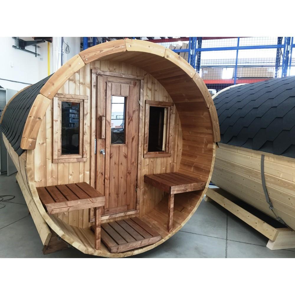 8 FT Thermowood Barrel Sauna with Porch - 6 Person - Backcountry Recreation